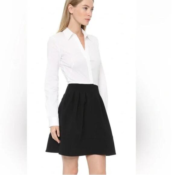 L'AGENCE Black and White Fit & Flare Mini Dress Long Sleeve Size 2 Collared - Picture 8 of 9